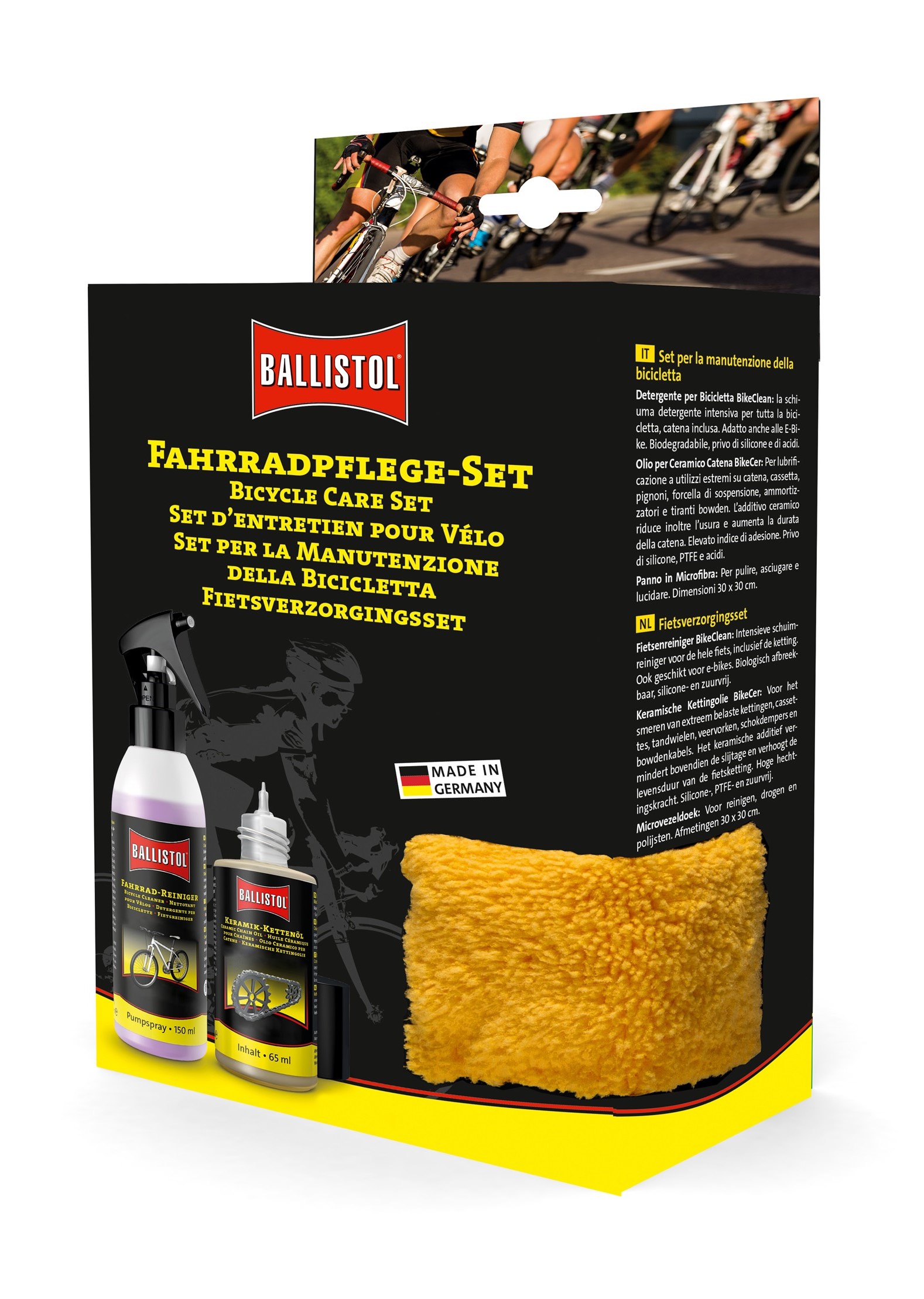 Set per la cura della bici: olio ceramico per catene 65 ml + detergente per bici 150 ml + panno in microfibra premium, 30 x 30 cm